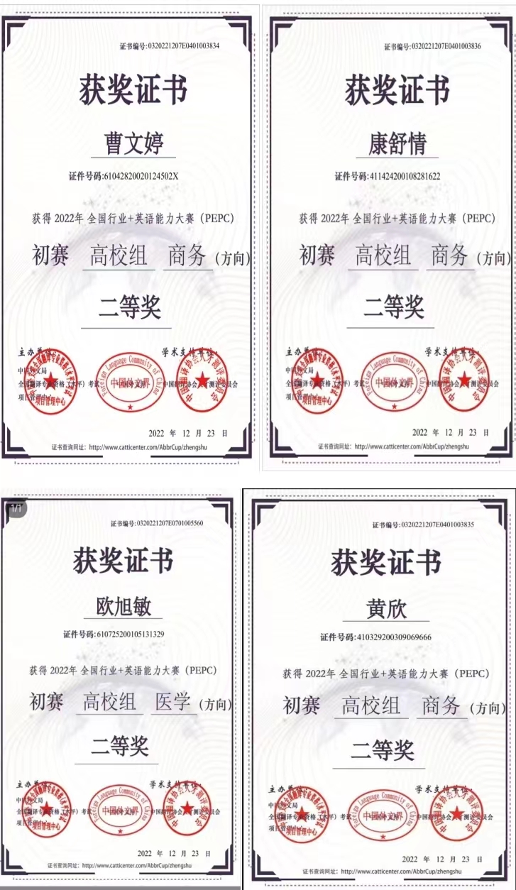 國(guó)際教育與人文學(xué)院學(xué)生在2022年全國(guó)行業(yè)+英語(yǔ)能力大賽榮獲佳績(jī)